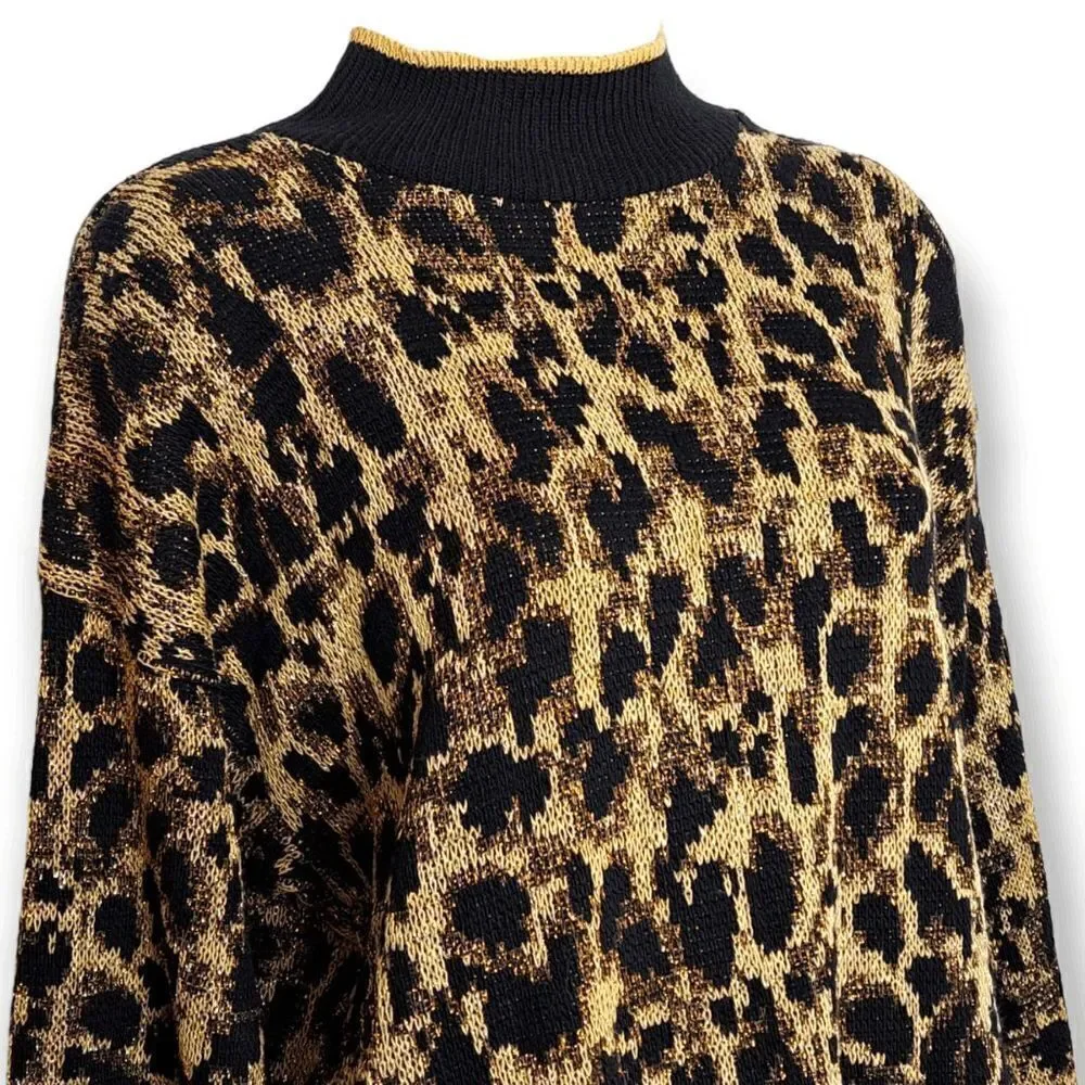 Nutcracker Vintage 80s Animal Print Metallic Sweater size Medium